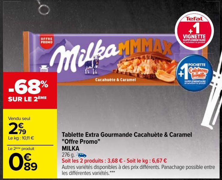Tablette Extra Gourmande Cacahuète & Caramel "Offre Promo" MILKA