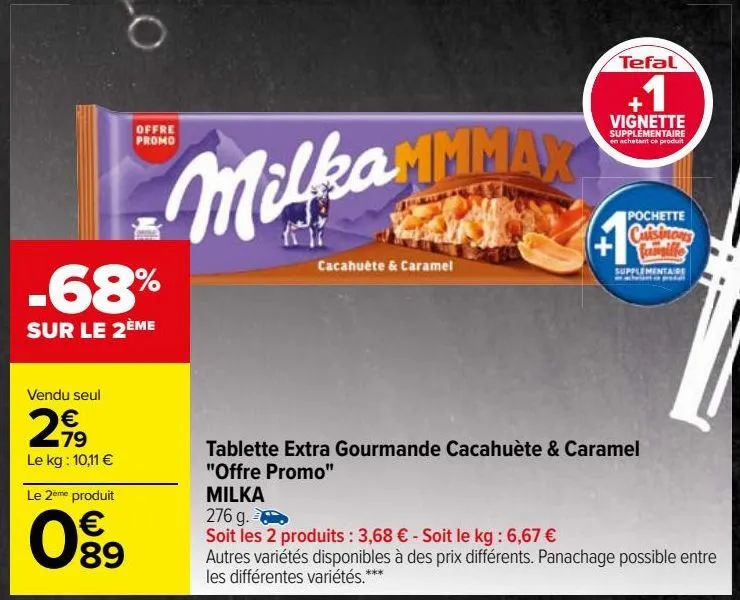 tablette extra gourmande cacahuète & caramel "offre promo" milka