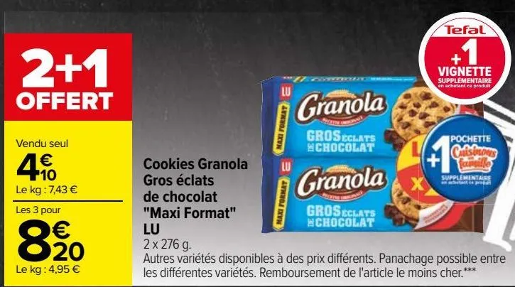 cookies granola gros éclats de chocolat "maxi format" lu