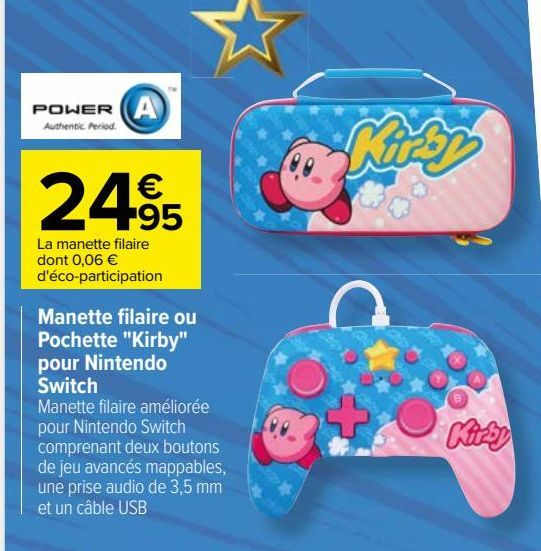 Manette filaire ou Pochette "Kirby" pour Nintendo Switch