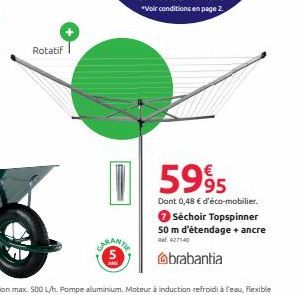 Rotatif  5995  Dont 0,48 € d'éco-mobilier.  → Séchoir Topspinner 50 m d'étendage + ancre  Raf. 427140  brabantia 