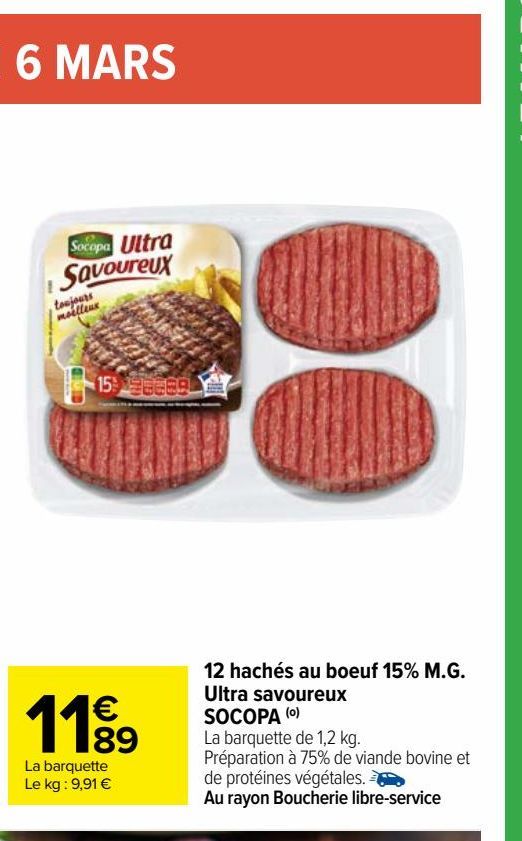 12 hachés au boeuf 15% M.G. Ultra savoureux SOCOPA (o)