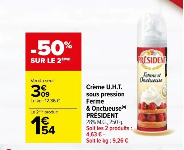 crème u.h.t. sous pression ferme & onctueuse(n) président