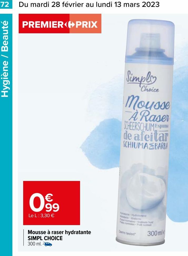 Mousse à raser hydratante SIMPL CHOICE