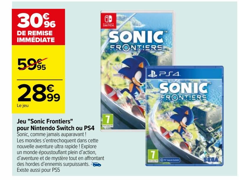 Jeu "Sonic Frontiers" pour Nintendo Switch ou PS4