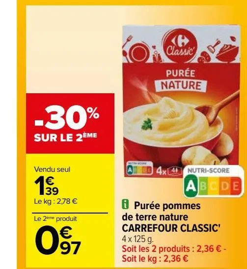 purée pommes de terre nature carrefour classic'