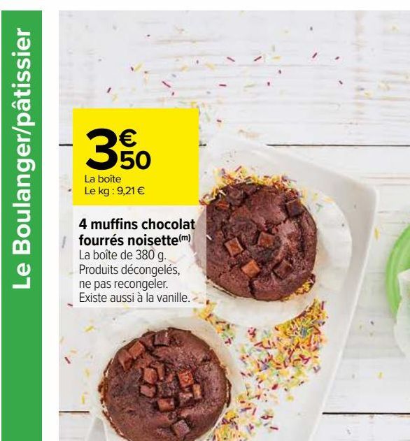 4 muffins chocolat fourrés noisette(m)