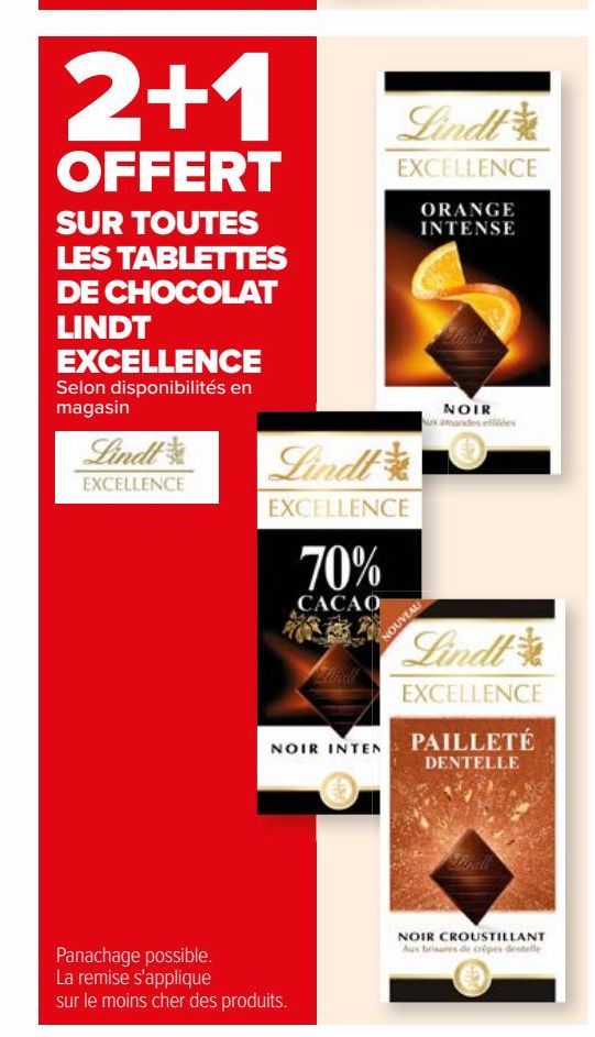 TOUTES LES TABLETTES DE CHOCOLAT LINDT EXCELLENCE