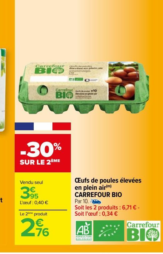 Œufs de poules élevées en plein air(m) CARREFOUR BIO