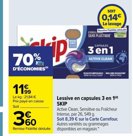 Lessive en capsules 3 en 1(d) SKIP