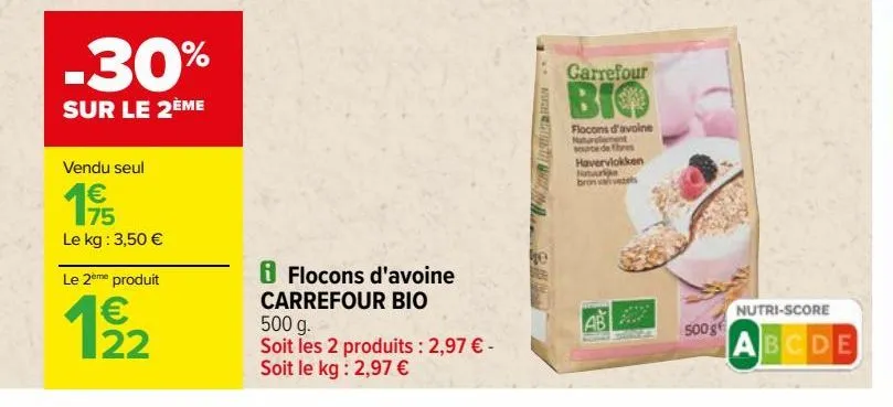 flocons d'avoine carrefour bio