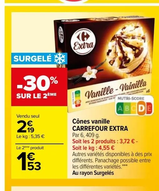cônes vanille carrefour extra