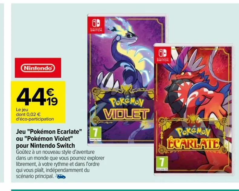 jeu "pokémon ecarlate" ou "pokémon violet" pour nintendo switch