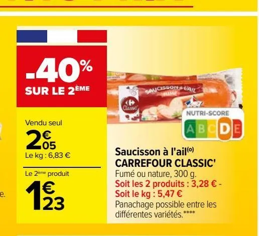 saucisson à l'ail(o) carrefour classic'