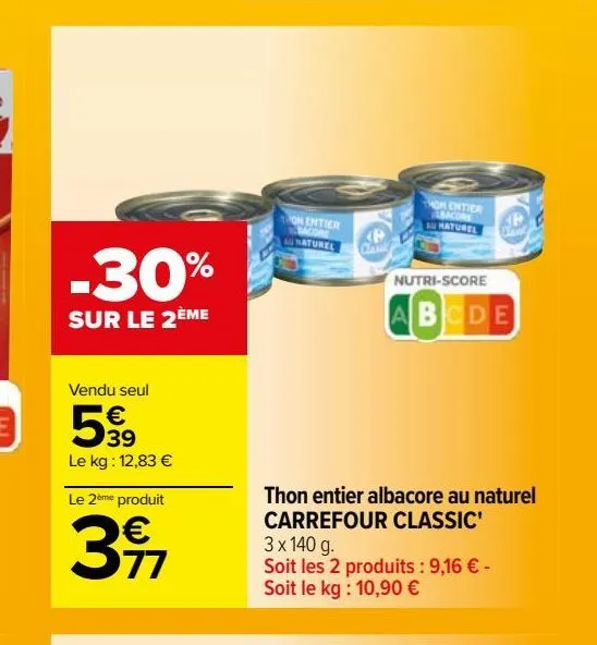 thon entier albacore au naturel carrefour classic'