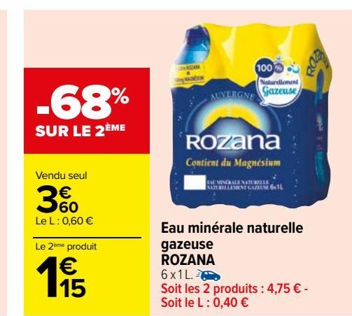 Eau minérale naturelle gazeuse ROZANA