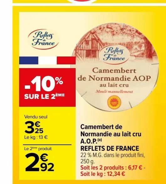 camembert de normandie au lait cru a.o.p.(o) reflets de france