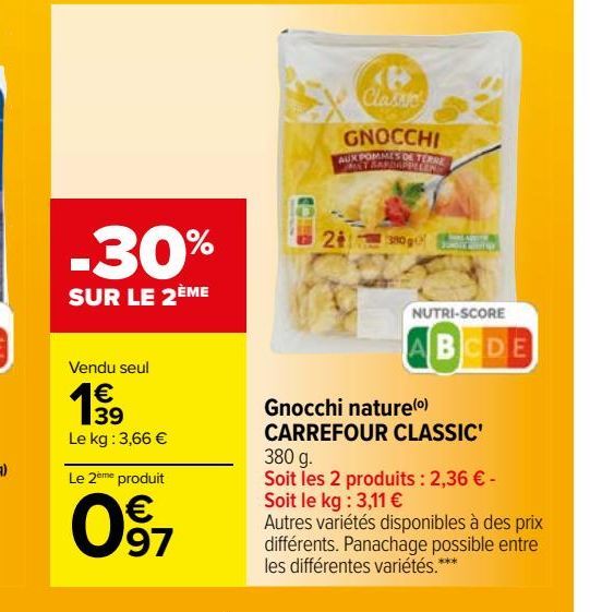 Gnocchi nature(o) CARREFOUR CLASSIC'