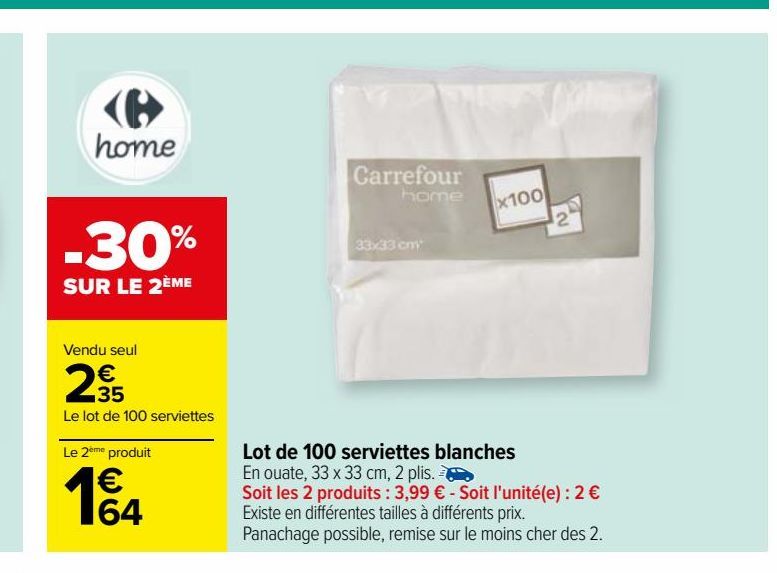 Lot de 100 serviettes blanches