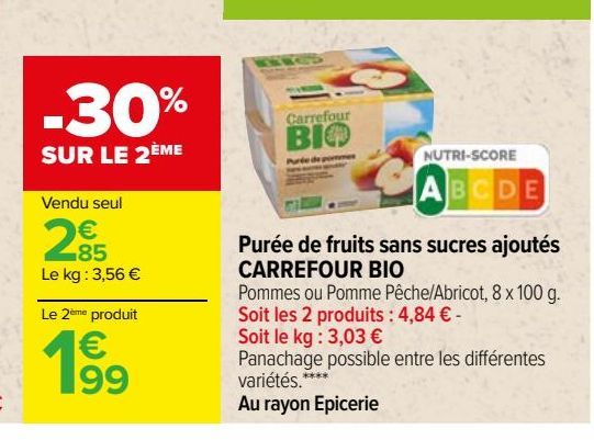 Purée de fruits sans sucres ajoutés CARREFOUR BIO