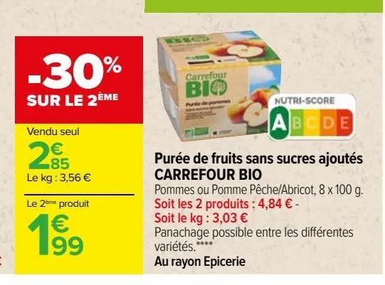 purée de fruits sans sucres ajoutés carrefour bio