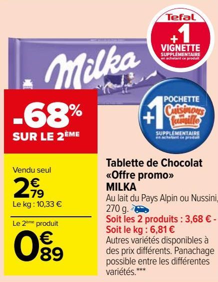 tablette de chocolat <<offre promo>> Milka