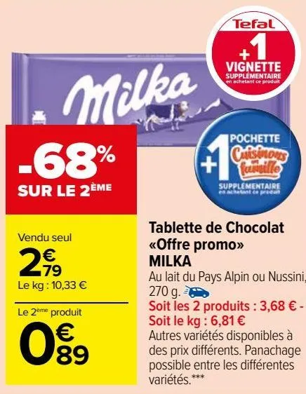 tablette de chocolat <<offre promo>> milka