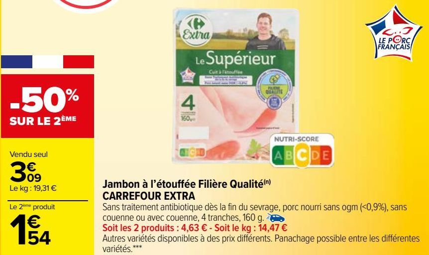 jambon à l'étoffée filière qualité Carrefour extra