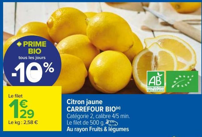 citrique jaune Carrefour bio