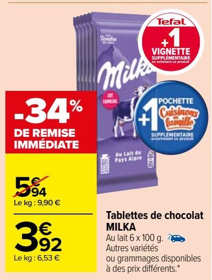 tablettes de chocolat Milka