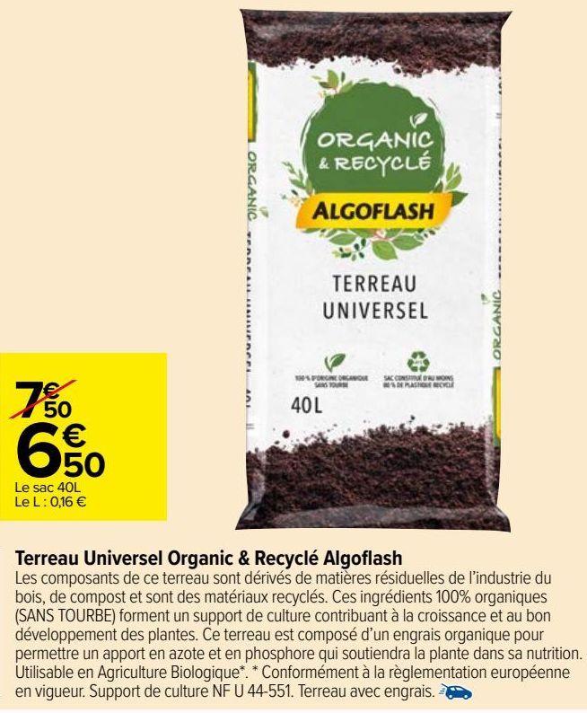 terreau universel organic & recyclé Algoflash