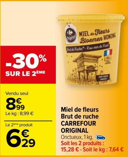 miel de fleurs brut de ruche Carrefour original