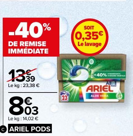 lessive capsules tout en 1 Ariel pods