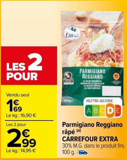parmigiano reggiano râpé Carrefour extra