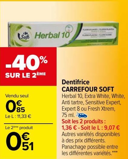 dentifrice Carrefour Soft