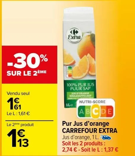 pur jus d'orange carrefour extra