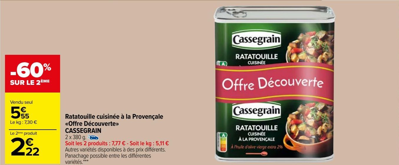 ratatouille cuisinée à la provençale <<offre decouverte>> Cassegrain