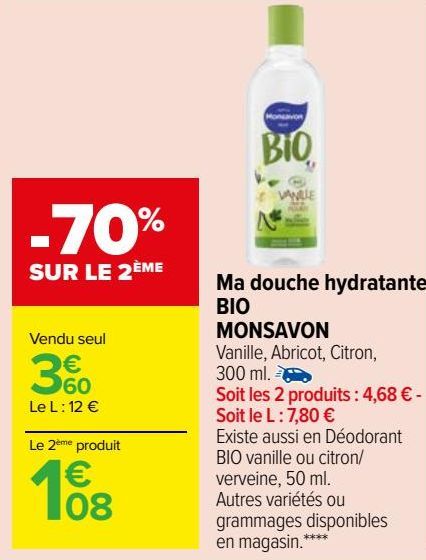 ma douche hydratante bio Monsavon