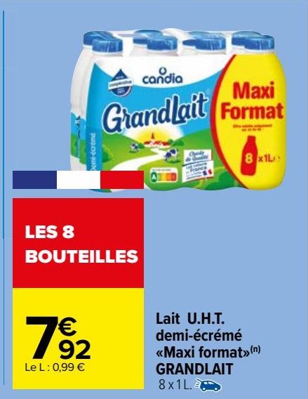 lait uht demi-écrémé <<Maxi format>> Candia