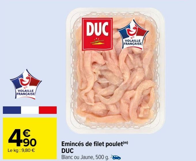 emincés de filet poulet Duc