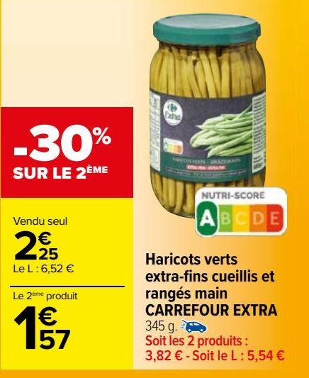 haricots verts extra-fins cueillis et rangés main Carrefour extra
