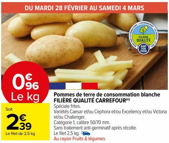pommes de terre de consommation blanche filière qualité Carrefour