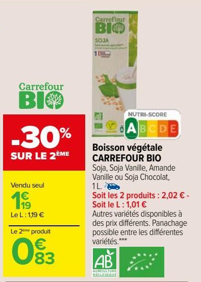 boisson végétale Carrefour bio