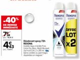 Déodorant spray 72h REXONA offre à 4,43€ sur Carrefour