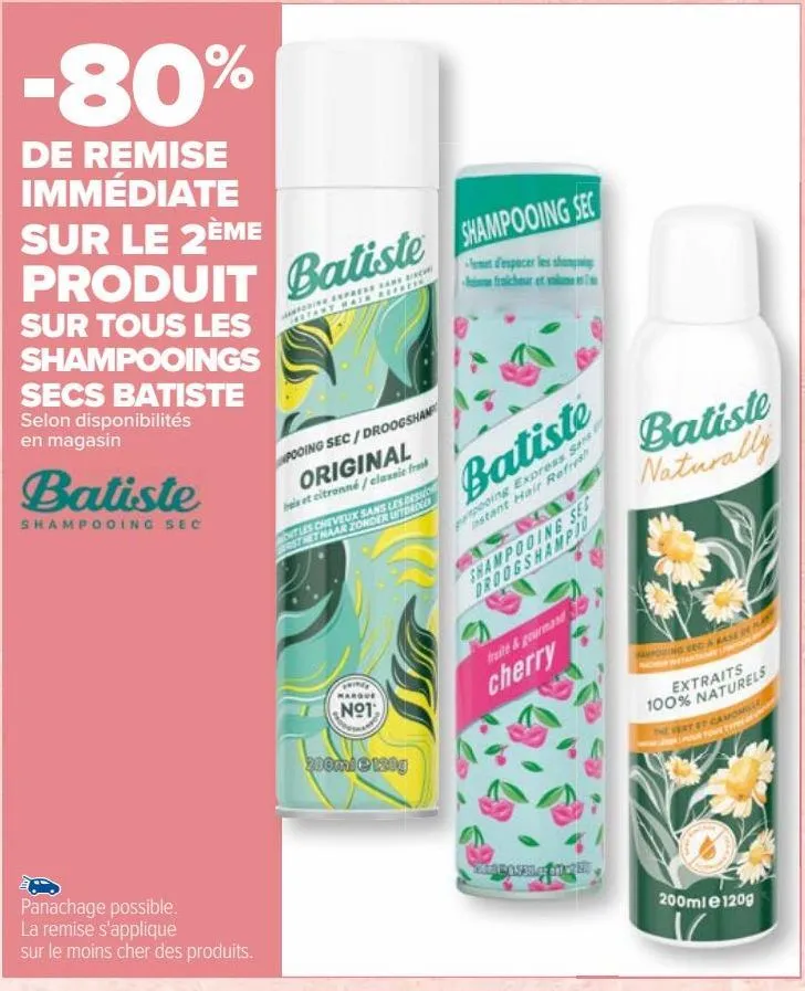 sur tous les shampooings secs batiste