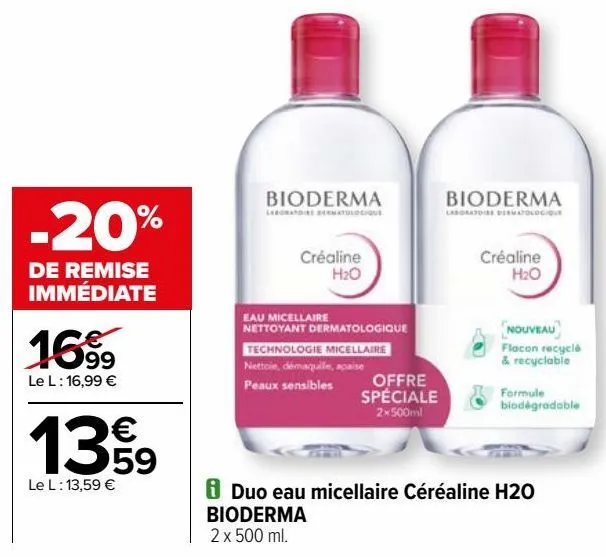 duo eau micellaire céréaline h2o bioderma