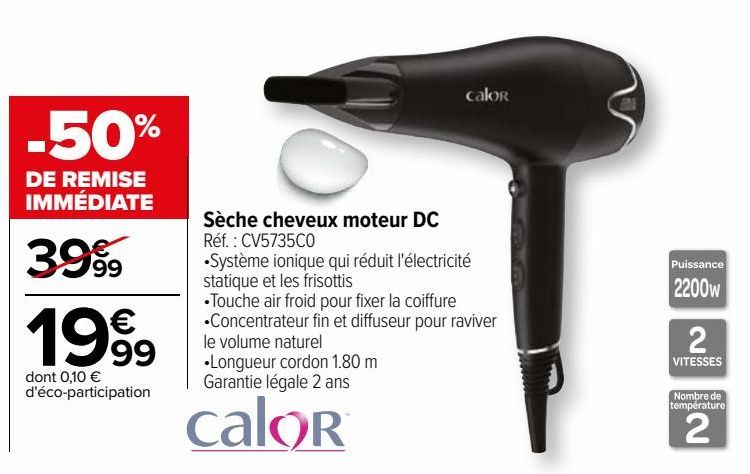 Sèche cheveux moteur DC Calor