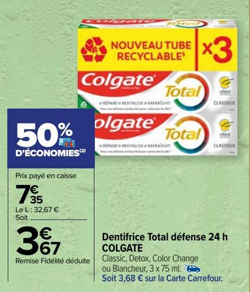 Dentifrice Total défense 24 h COLGATE