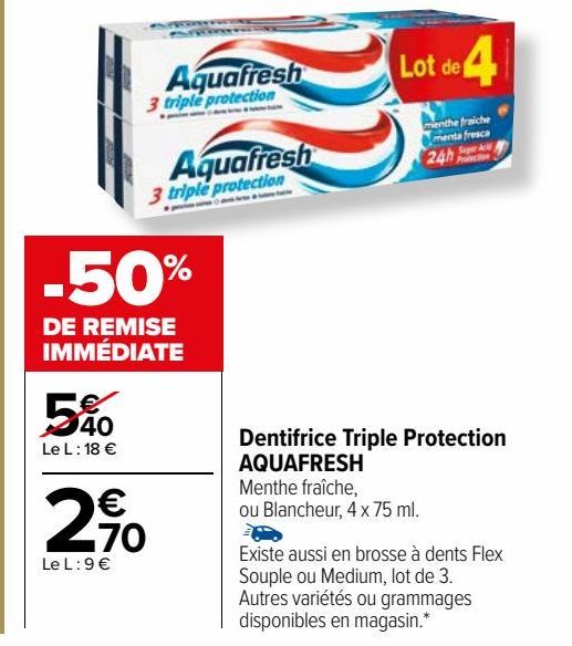  Dentifrice Triple Protection AQUAFRESH