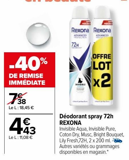 Déodorant spray 72h REXONA